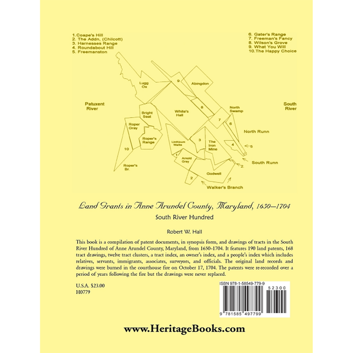 Land Grants in Anne Arundel County, Maryland, 1650-1704: South River Hundred back cover