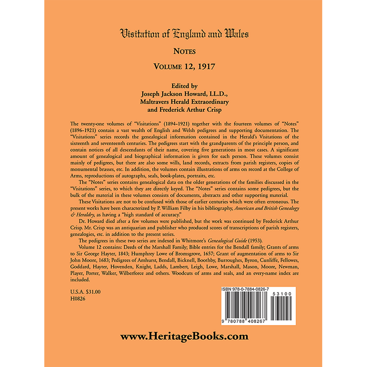 Visitation of England and Wales Notes, Volume 12, 1917 back cover