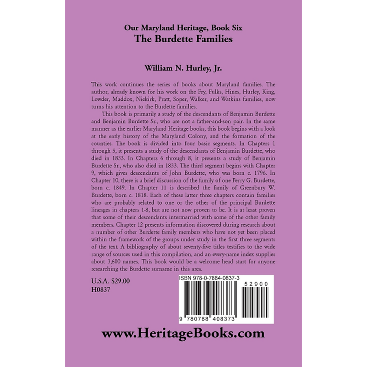 Our Maryland Heritage, Book 6: The Burdette Families back cover
