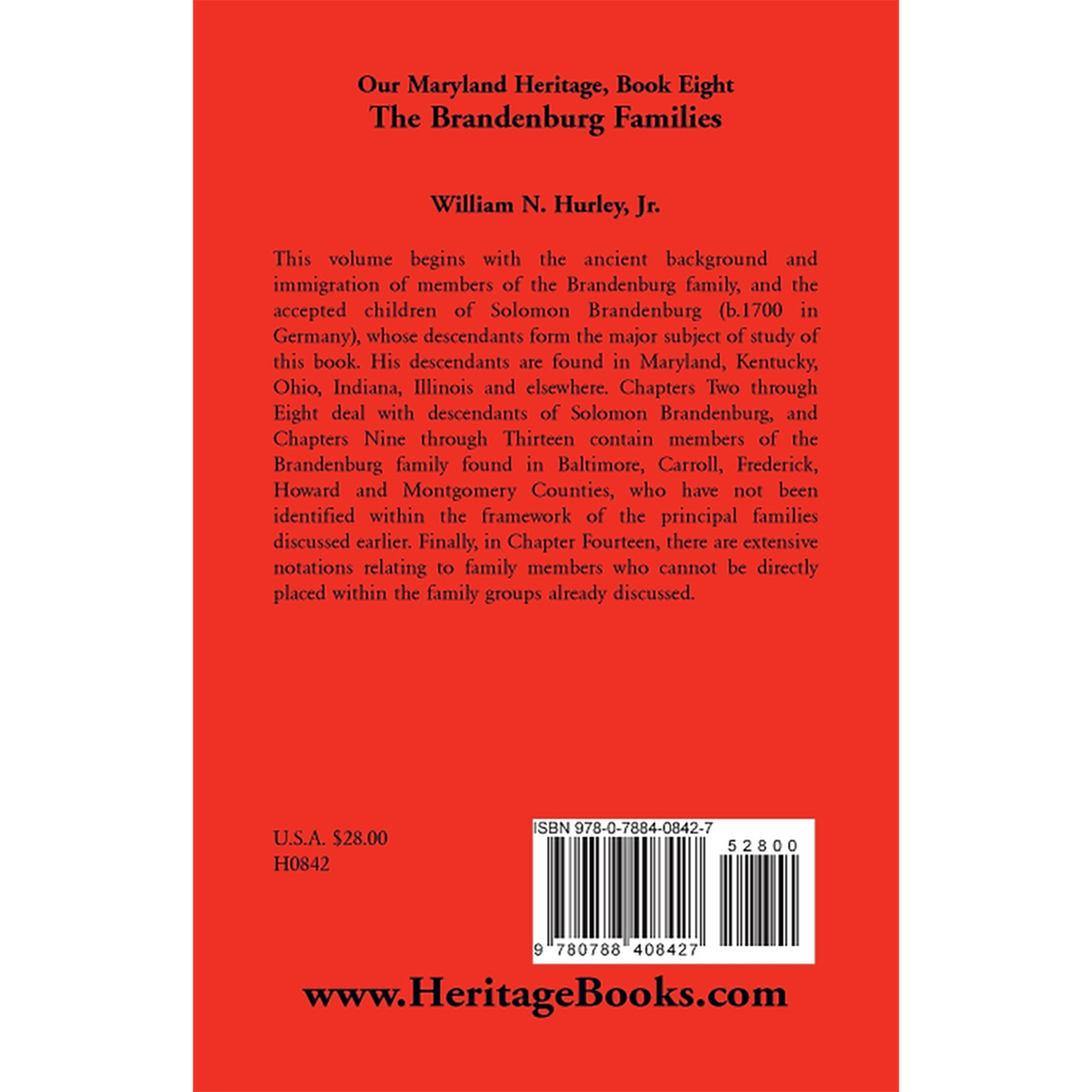 Our Maryland Heritage, Book 8: The Brandenburg Families back cover