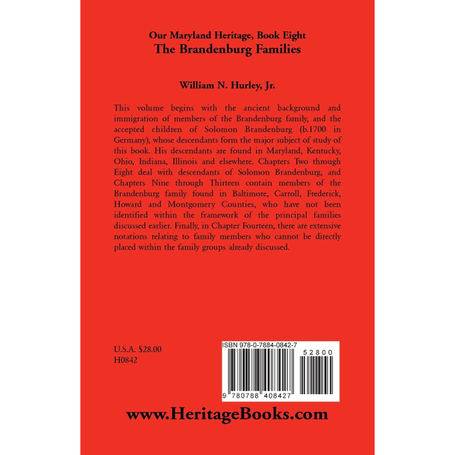 back cover of Our Maryland Heritage, Book 8: The Brandenburg Families