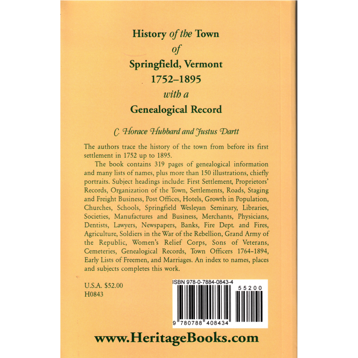 History of the Town of Springfield, Vermont, 1752-1895 with a Genealogical Record back cover