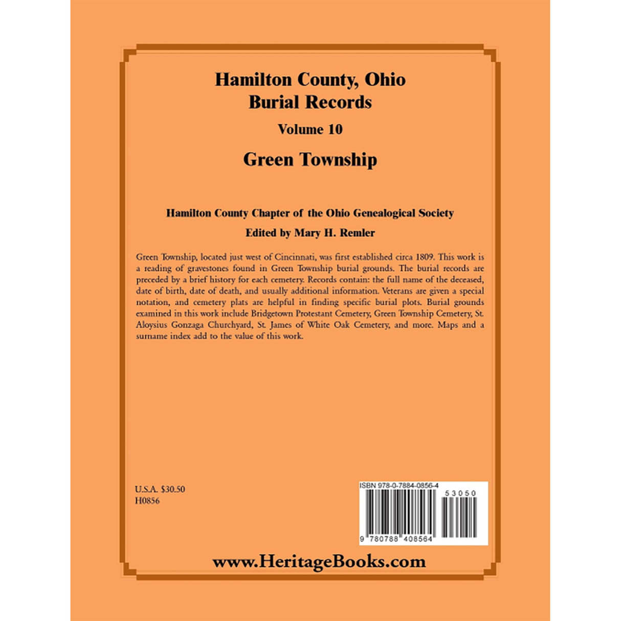 Hamilton County, Ohio Burial Records, Volume 10: Green Township back cover