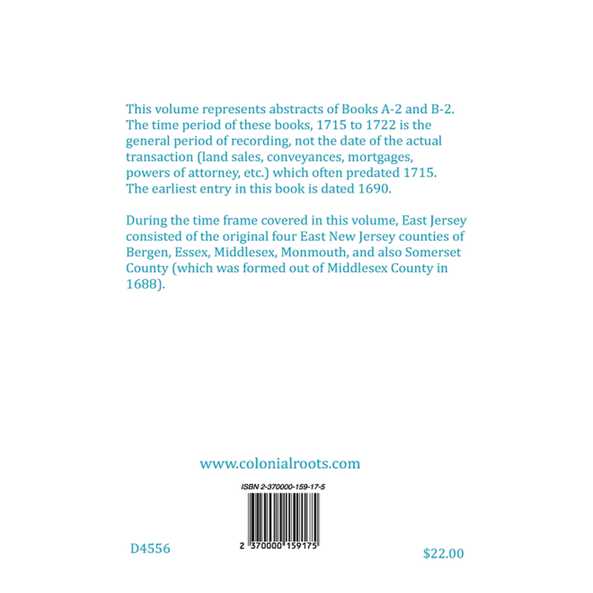 East New Jersey Land Records, 1715-1722 back cover
