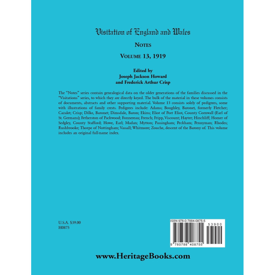 Visitation of England and Wales Notes: Volume 13, 1919 back cover