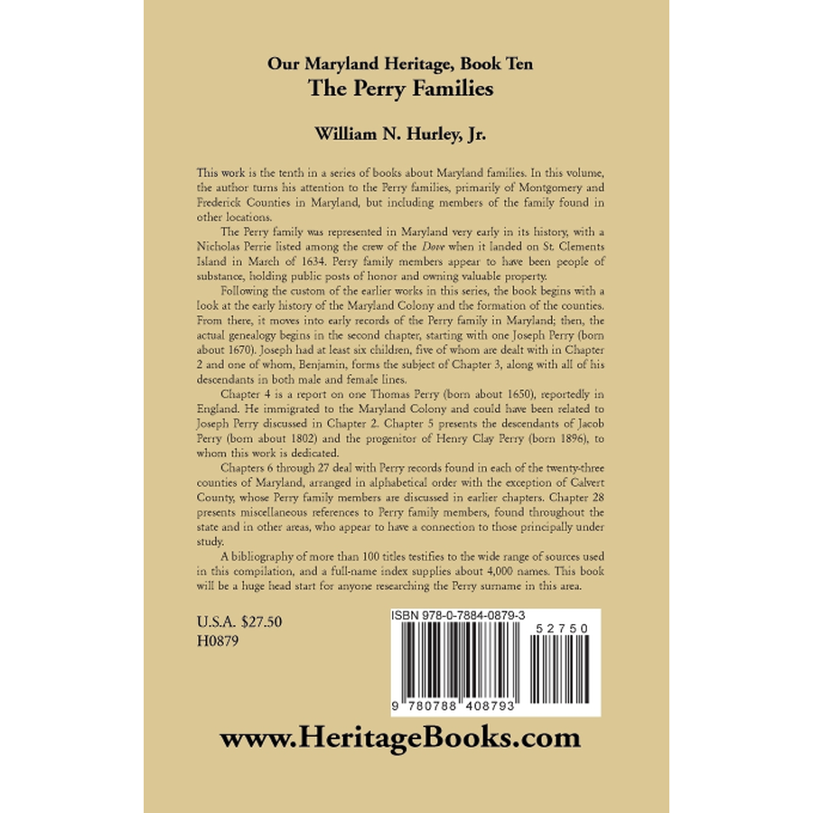 back cover of Our Maryland Heritage, Book 10: The Perry Families