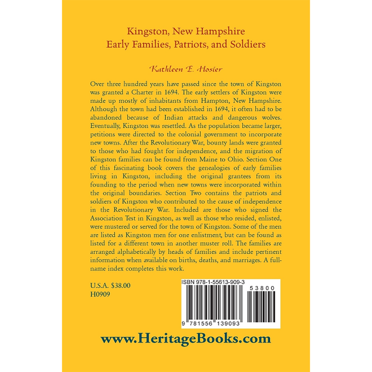 Kingston, New Hampshire Early Families, Patriots, and Soldiers back cover