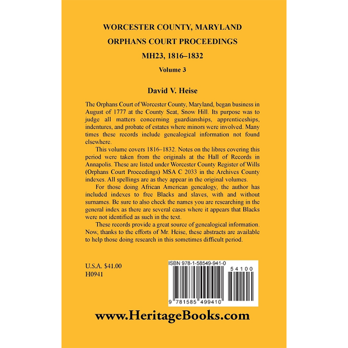 Worcester County, Maryland Orphans Court Proceedings, Volume 3, MH23, 1816-1832 back cover