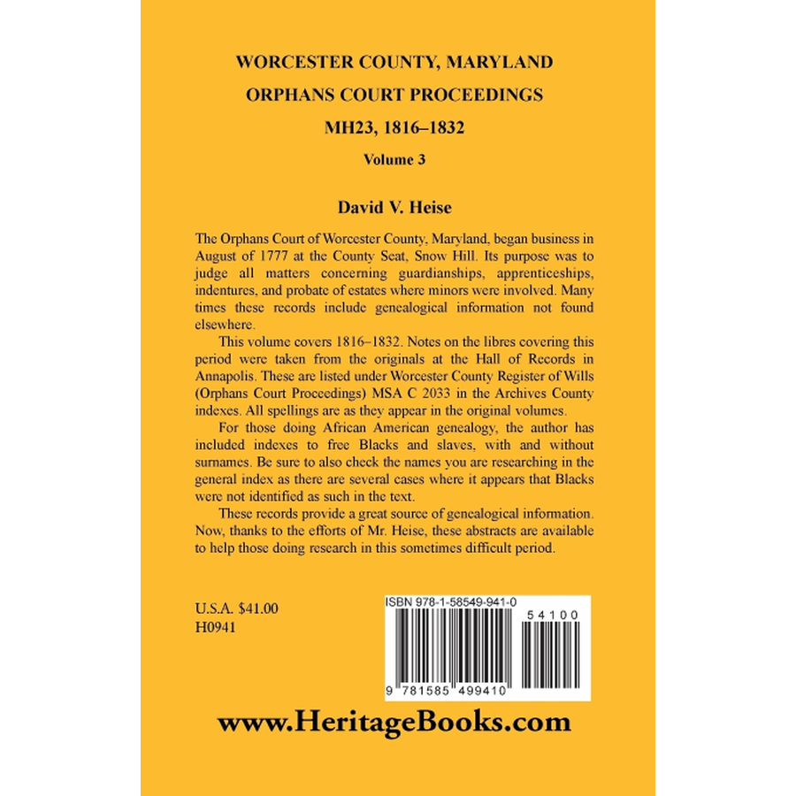 Worcester County, Maryland Orphans Court Proceedings, Volume 3, MH23, 1816-1832 back cover