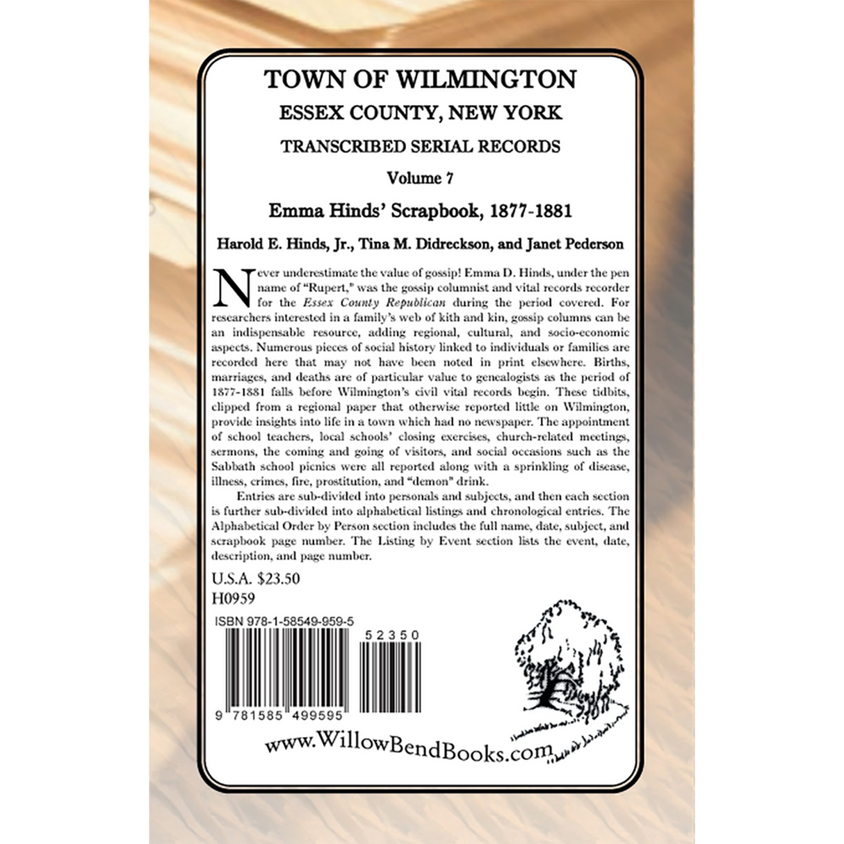 Town of Wilmington, Essex County, New York, Transcribed Serial Records, Volume 7: Emma Hinds' Scrapbook, 1877-1881 back cover