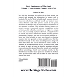 Early Landowners of Maryland, Volume 1: Anne Arundel County, 1650-1704 back cover