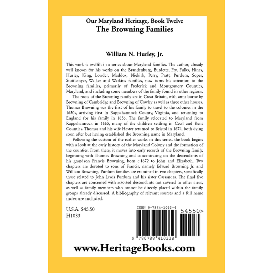 back cover of Our Maryland Heritage, Book 12: The Browning Families