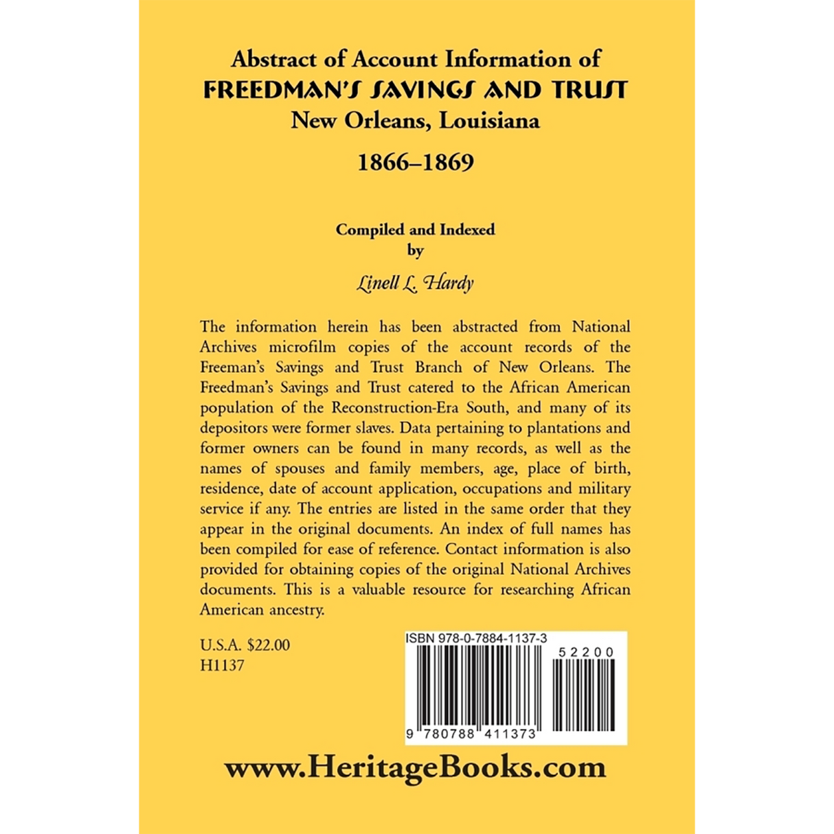 Abstract of Account Information of Freedman's Savings and Trust, New Orleans, Louisiana 1866-1869 back cover