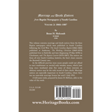 Marriage and Death Notices from Baptist Newspapers of South Carolina, Volume 2: 1866-1887 back cover