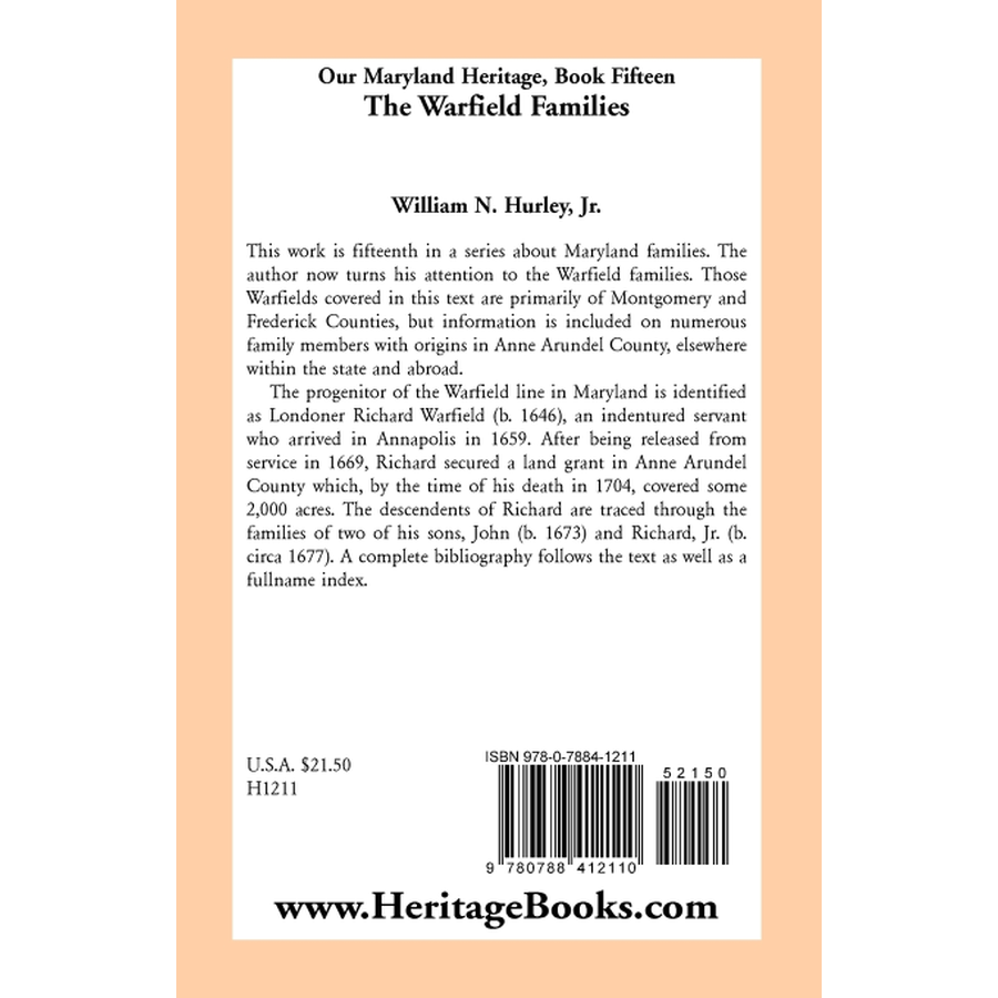 Our Maryland Heritage, Book 15: The Warfield Families back cover