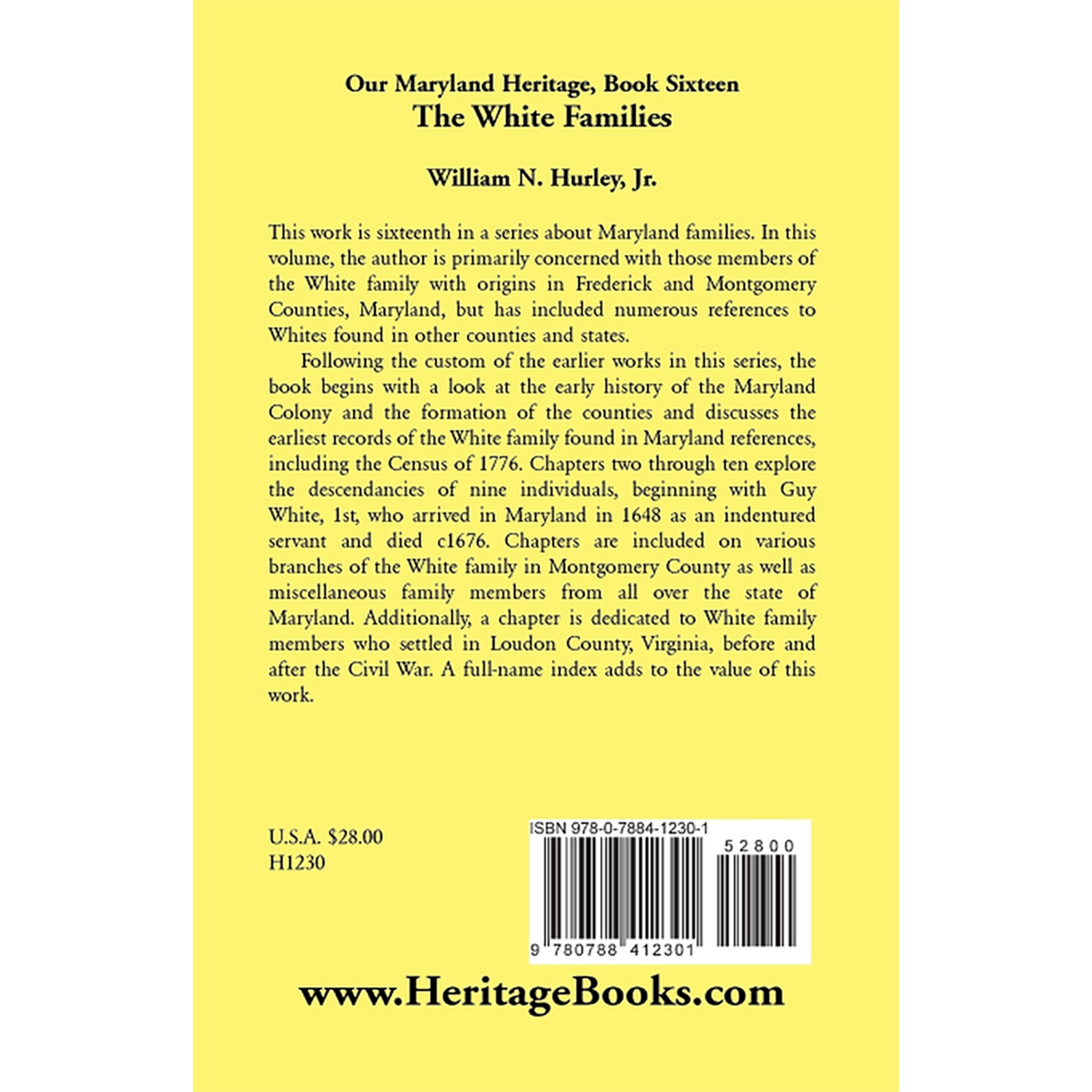Our Maryland Heritage, Book 16: The White Families back cover