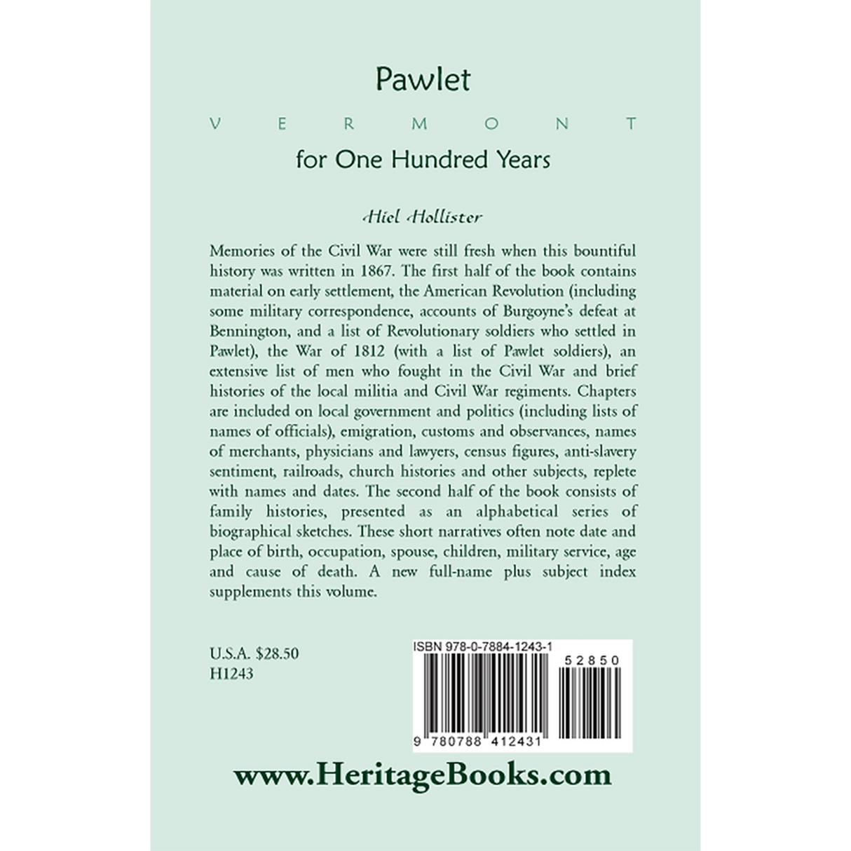Pawlet, Vermont for One Hundred Years back cover