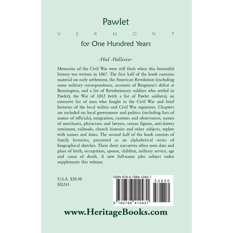 back cover of Pawlet, Vermont for One Hundred Years