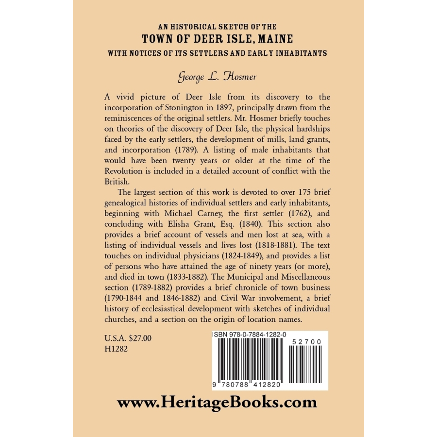 An Historical Sketch of the town of Deer Isle [Hancock County], Maine: With Notices of Its Settlers and Early Inhabitants back cover