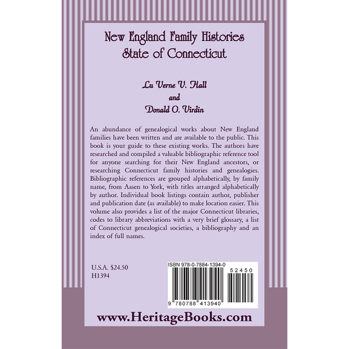New England Family Histories: State of Connecticut back cover