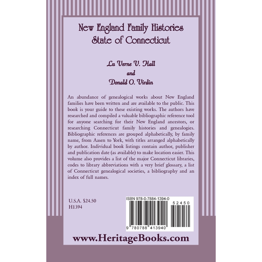 New England Family Histories: State of Connecticut back cover