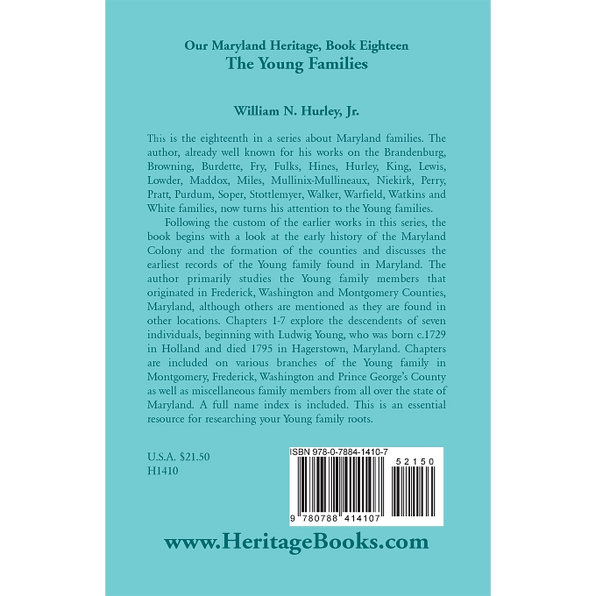 Our Maryland Heritage, Book 18: The Young Families back cover