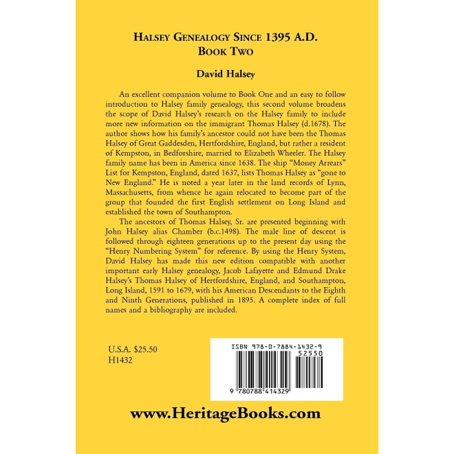 back cover of Halsey Genealogy Since 1395 A. D., Book Two