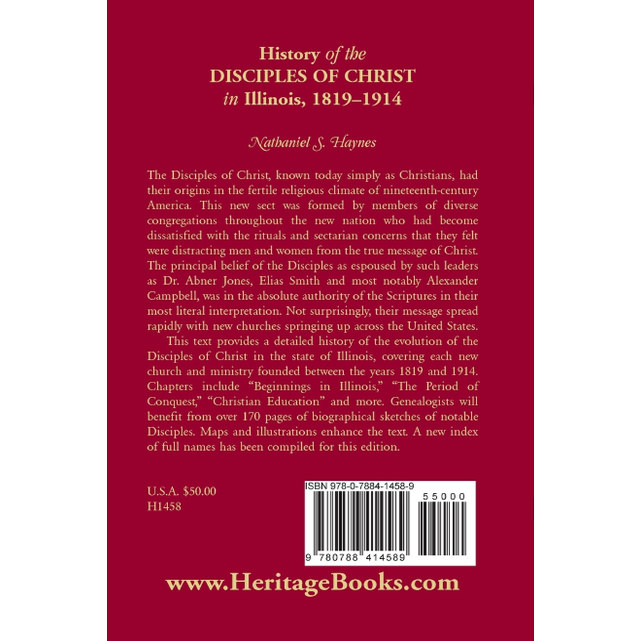 back cover of History of the Disciples of Christ in Illinois, 1819-1914