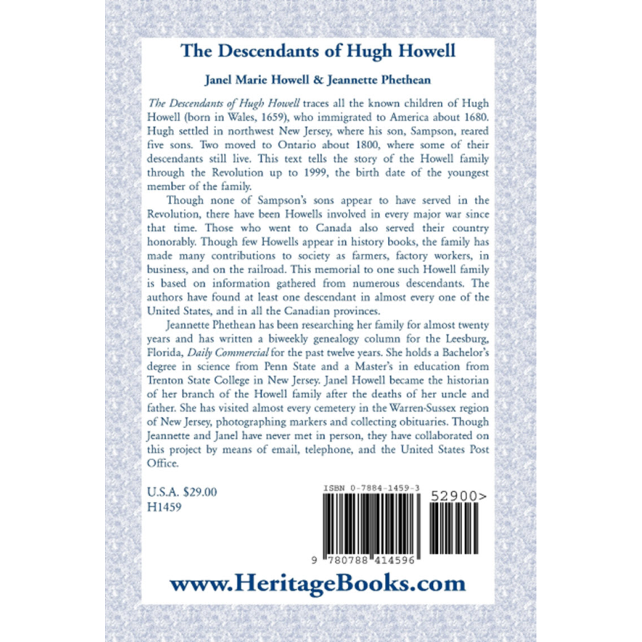 back cover of The Descendants of Hugh Howell