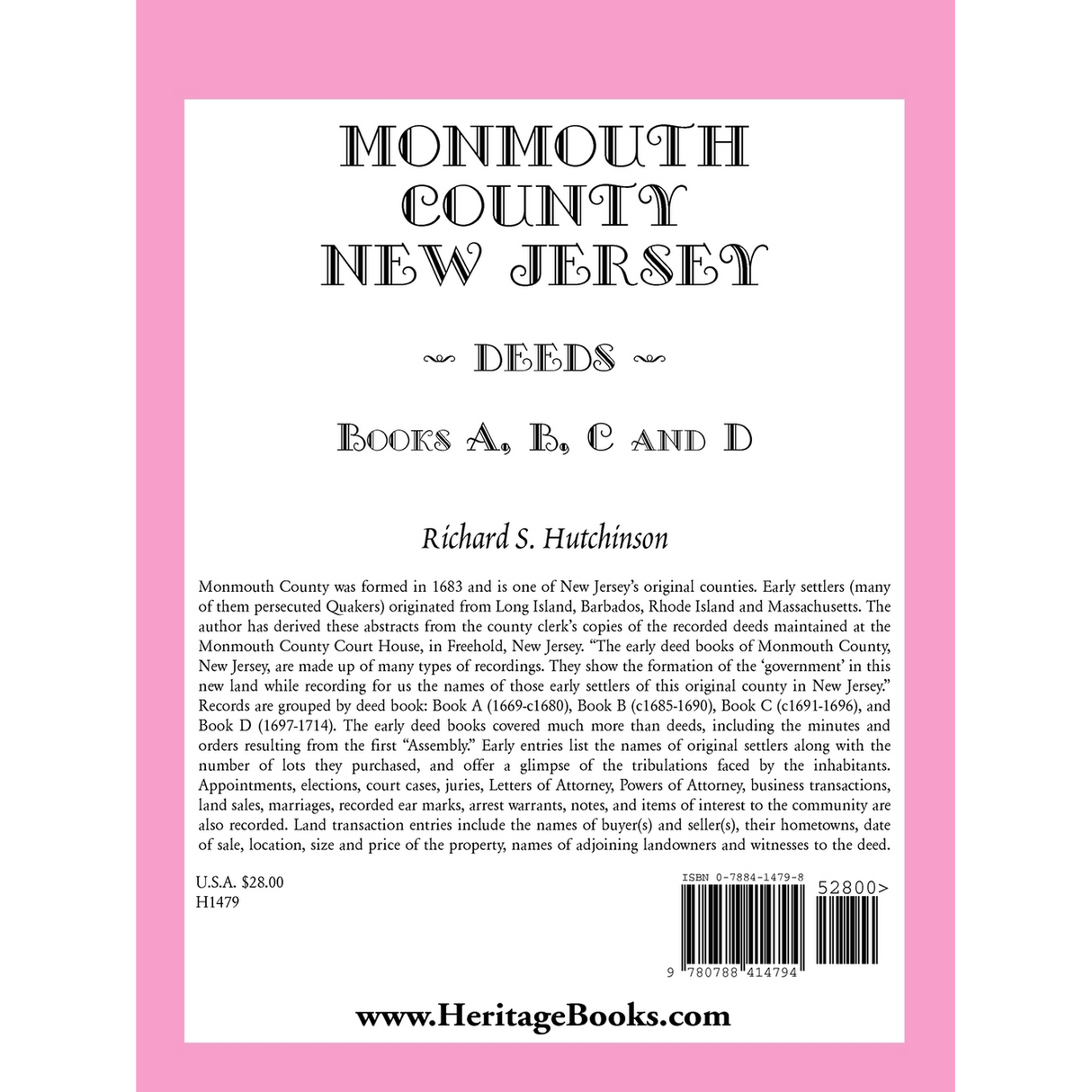 Monmouth County, New Jersey Deeds, Books A-B-C-D back cover