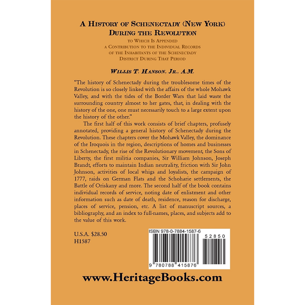 History of Schenectady (New York) during the Revolution back cover