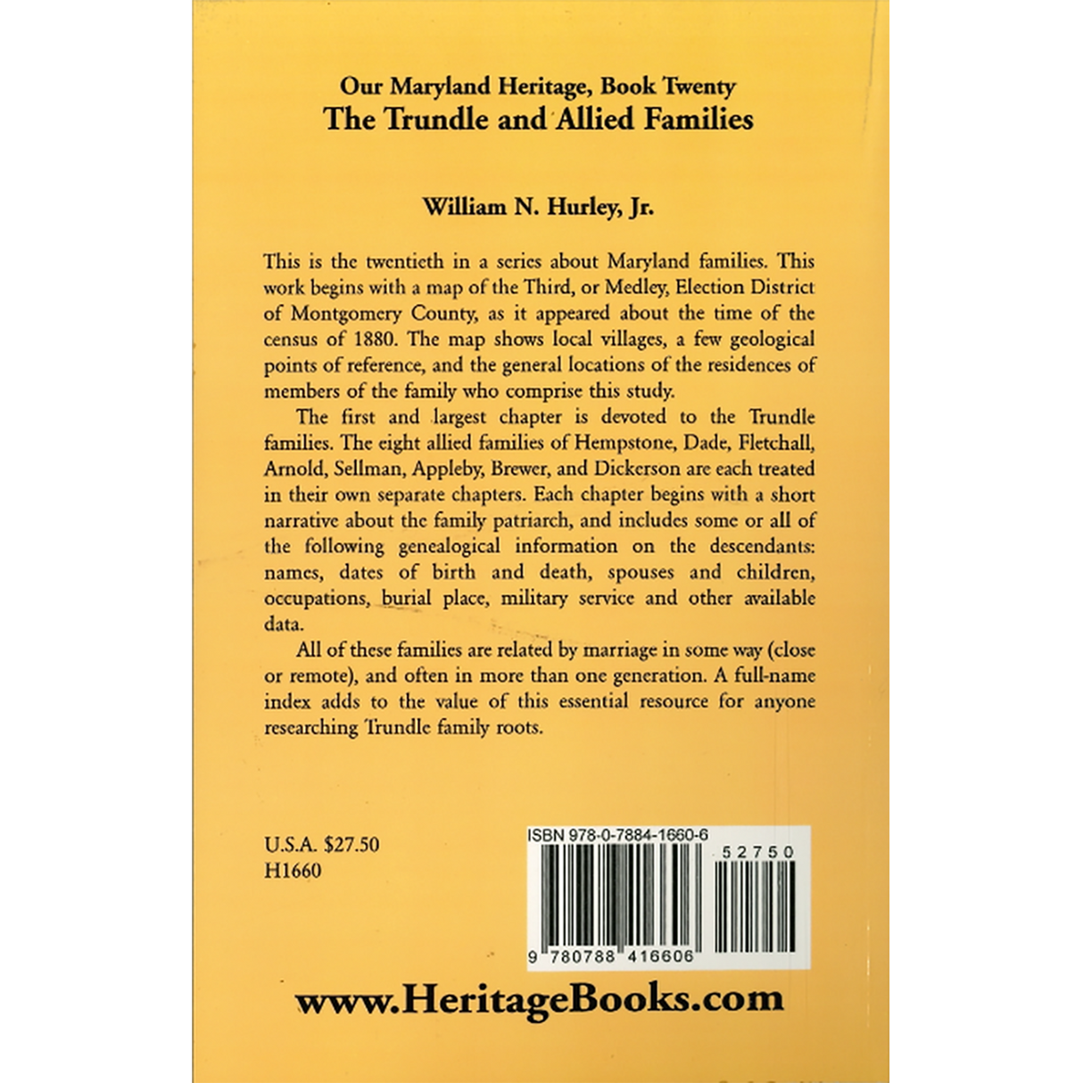 Our Maryland Heritage, Book 20: Trundle and Allied Families back cover