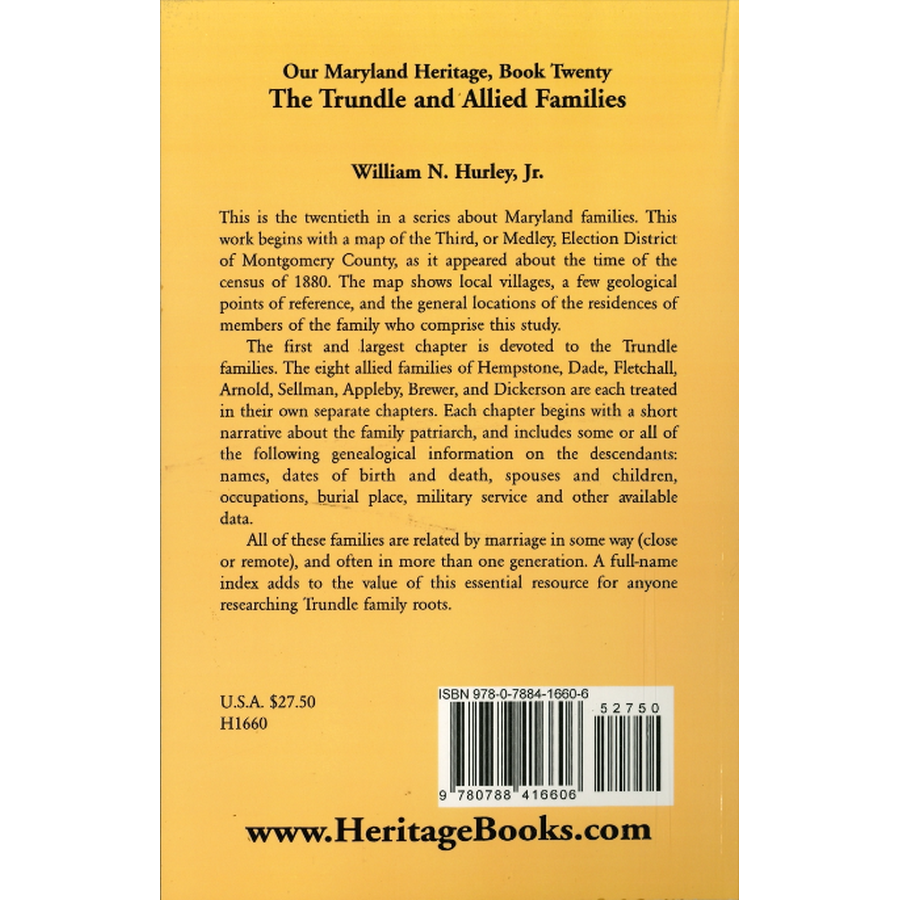Our Maryland Heritage, Book 20: Trundle and Allied Families back cover