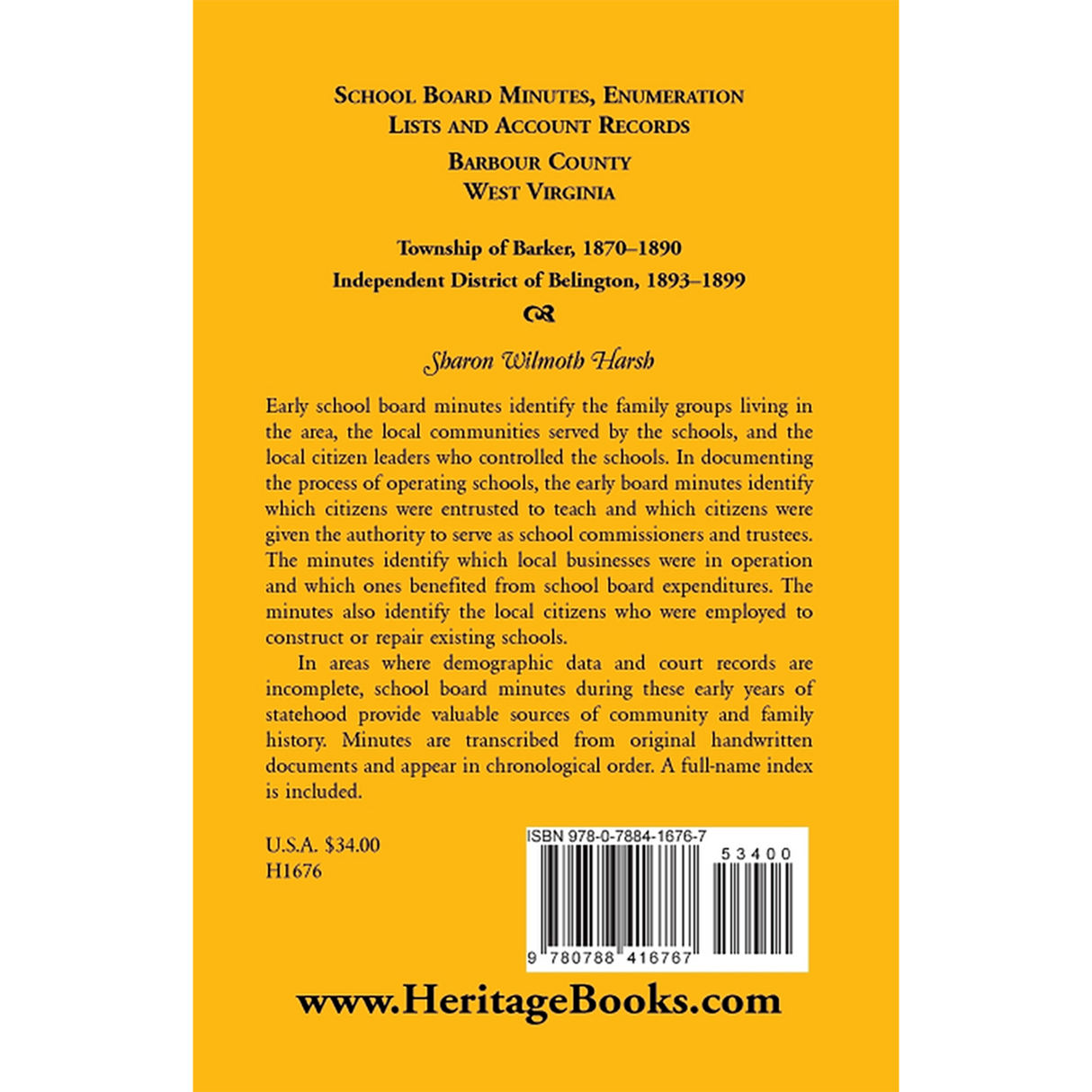 School Board Minutes, Barbour County, West Virginia: Township of Barker and Independent District of Belington back cover