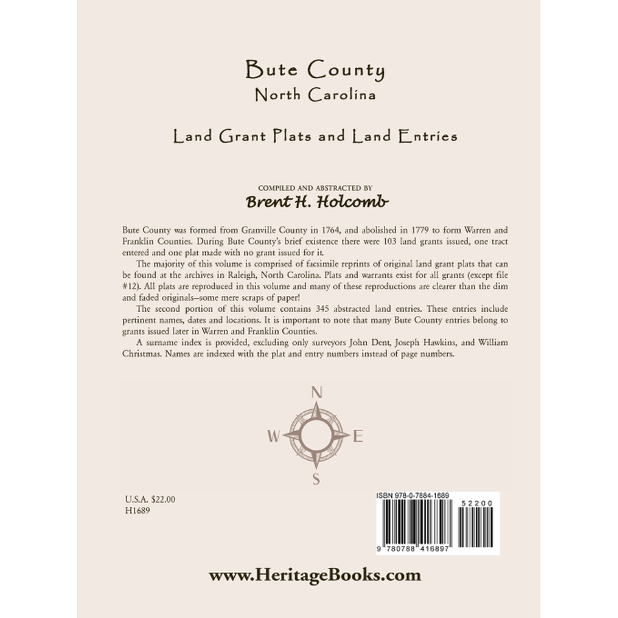 back cover of Bute County, North Carolina Land Grant Plats and Land Entries