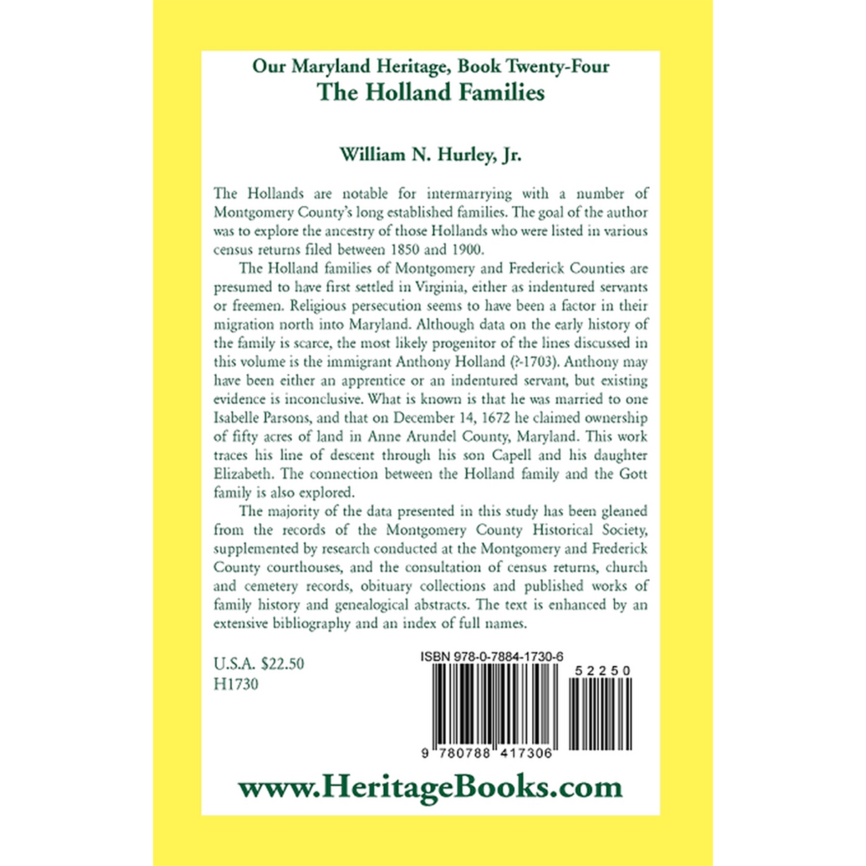 Our Maryland Heritage, Book 24: The Holland Families back cover