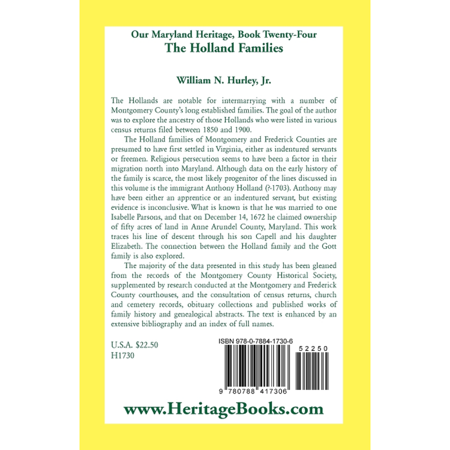 back cover of Our Maryland Heritage, Book 24: The Holland Families