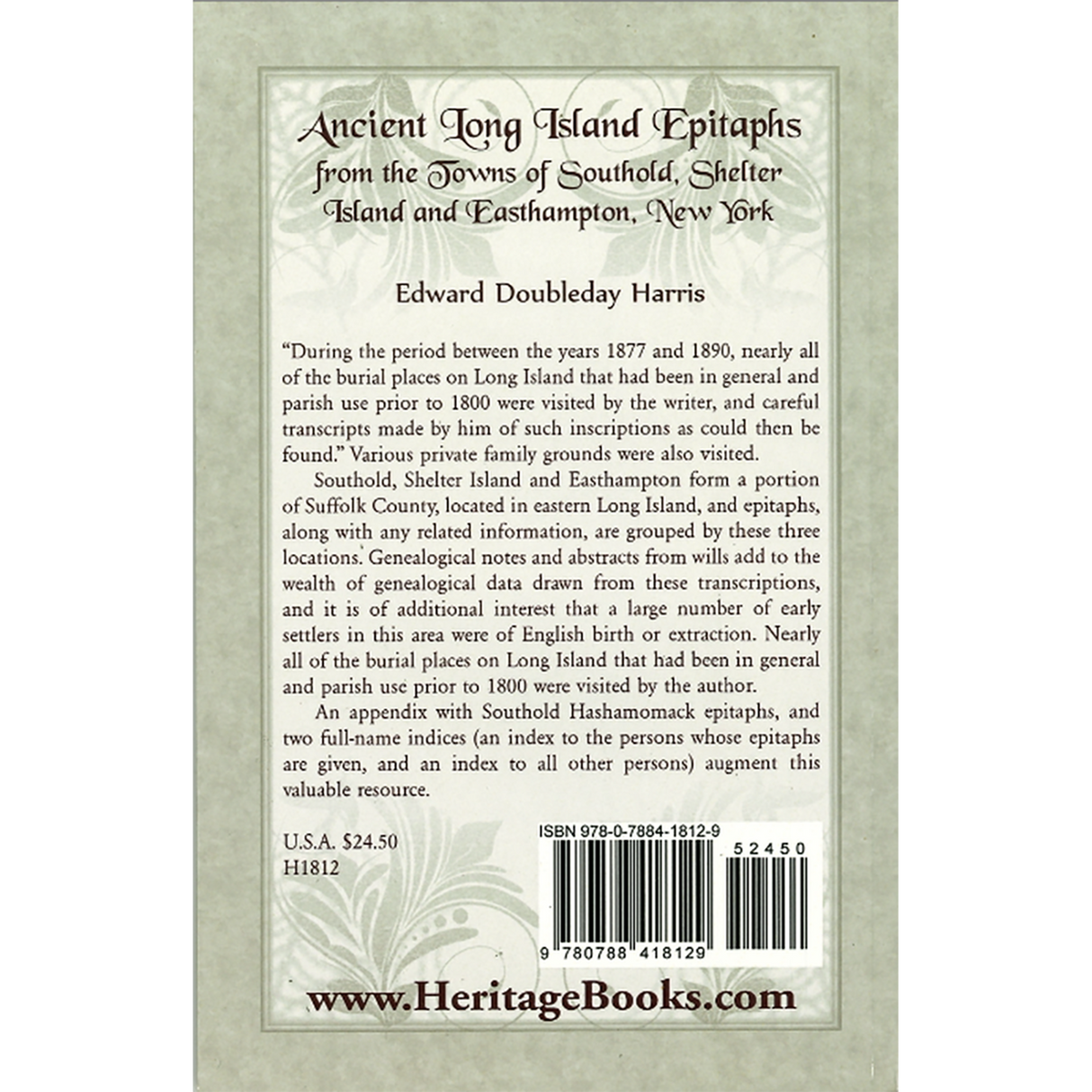 Ancient Long Island Epitaphs from the Towns of Southold, Shelter Island and Easthampton, New York back cover
