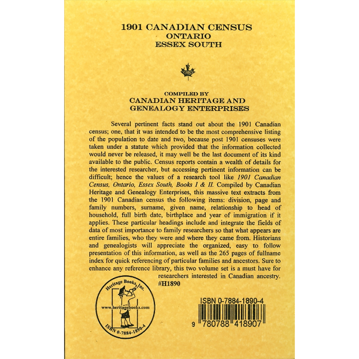 1901 Canadian Census, Ontario, Essex South, Volume II back cover