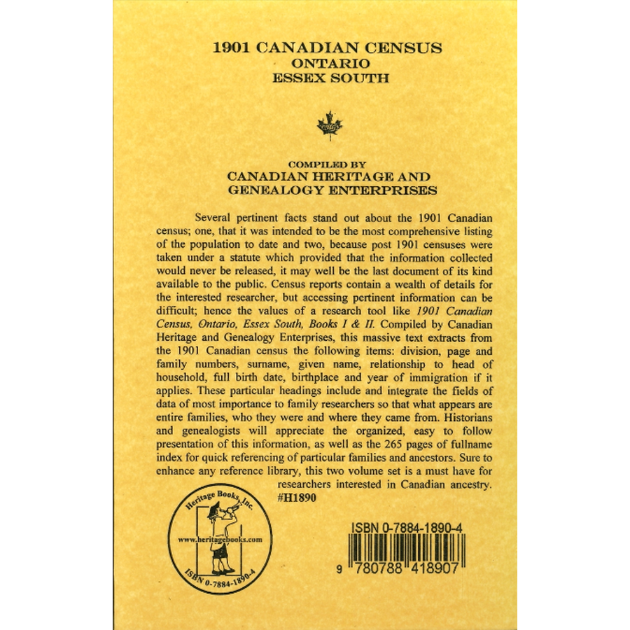 1901 Canadian Census, Ontario, Essex South, Volume II back cover