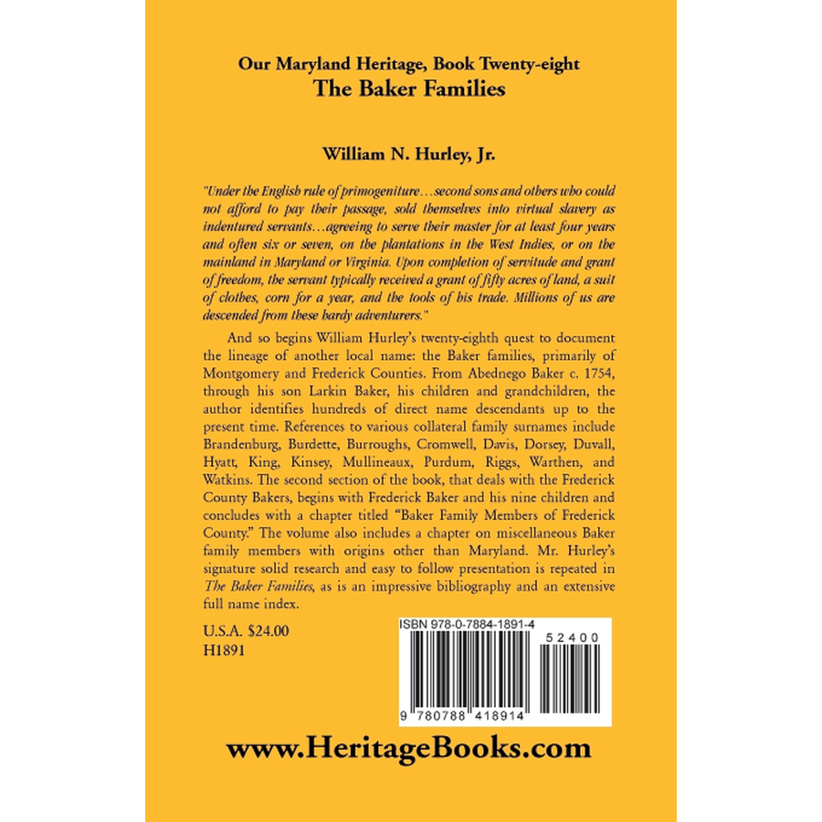 back cover of Our Maryland Heritage, Book 28: The Baker Families