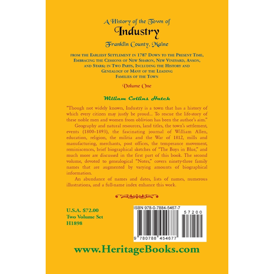 History of the Town of Industry, Franklin County, Maine, Volume 1 back cover