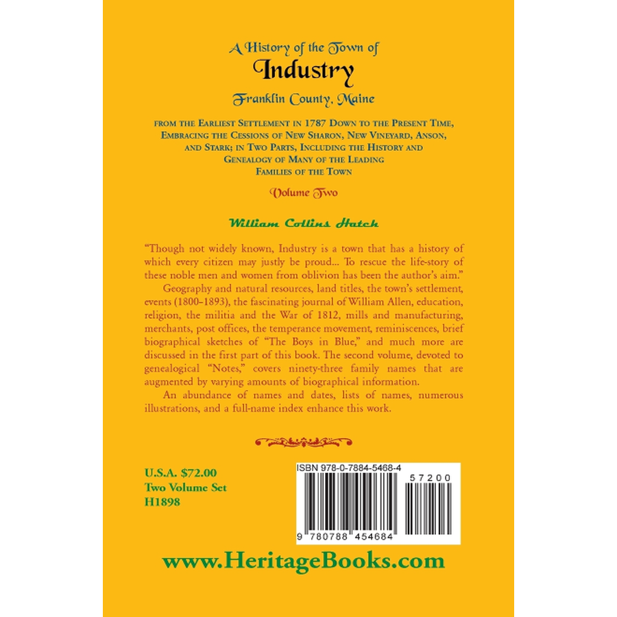 History of the Town of Industry, Franklin County, Maine, Volume 2 back cover
