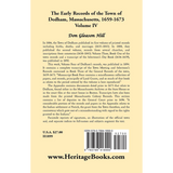 The Early Records of the Town of Dedham, Massachusetts, 1659-1673: Volume IV back cover