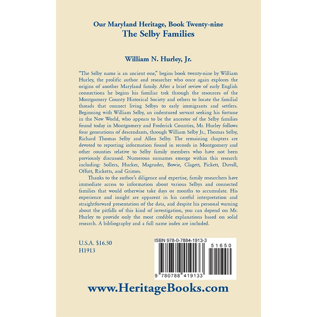 Our Maryland Heritage, Book 29: The Selby Families back cover