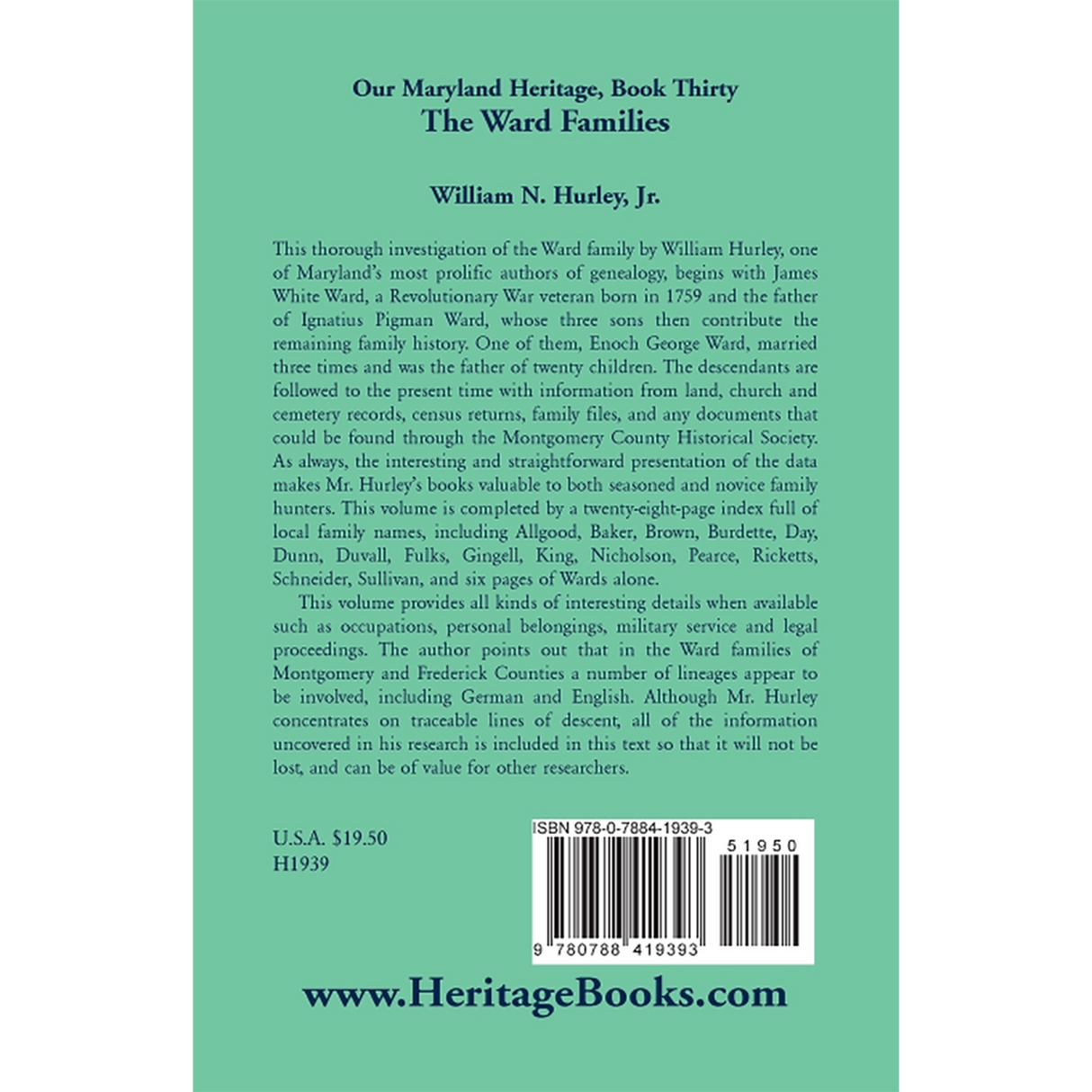 Our Maryland Heritage, Book 30: The Ward Families back cover