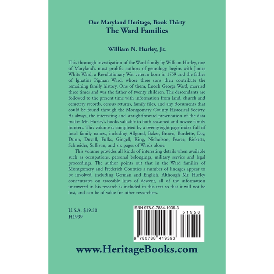 back cover of Our Maryland Heritage, Book 30: The Ward Families