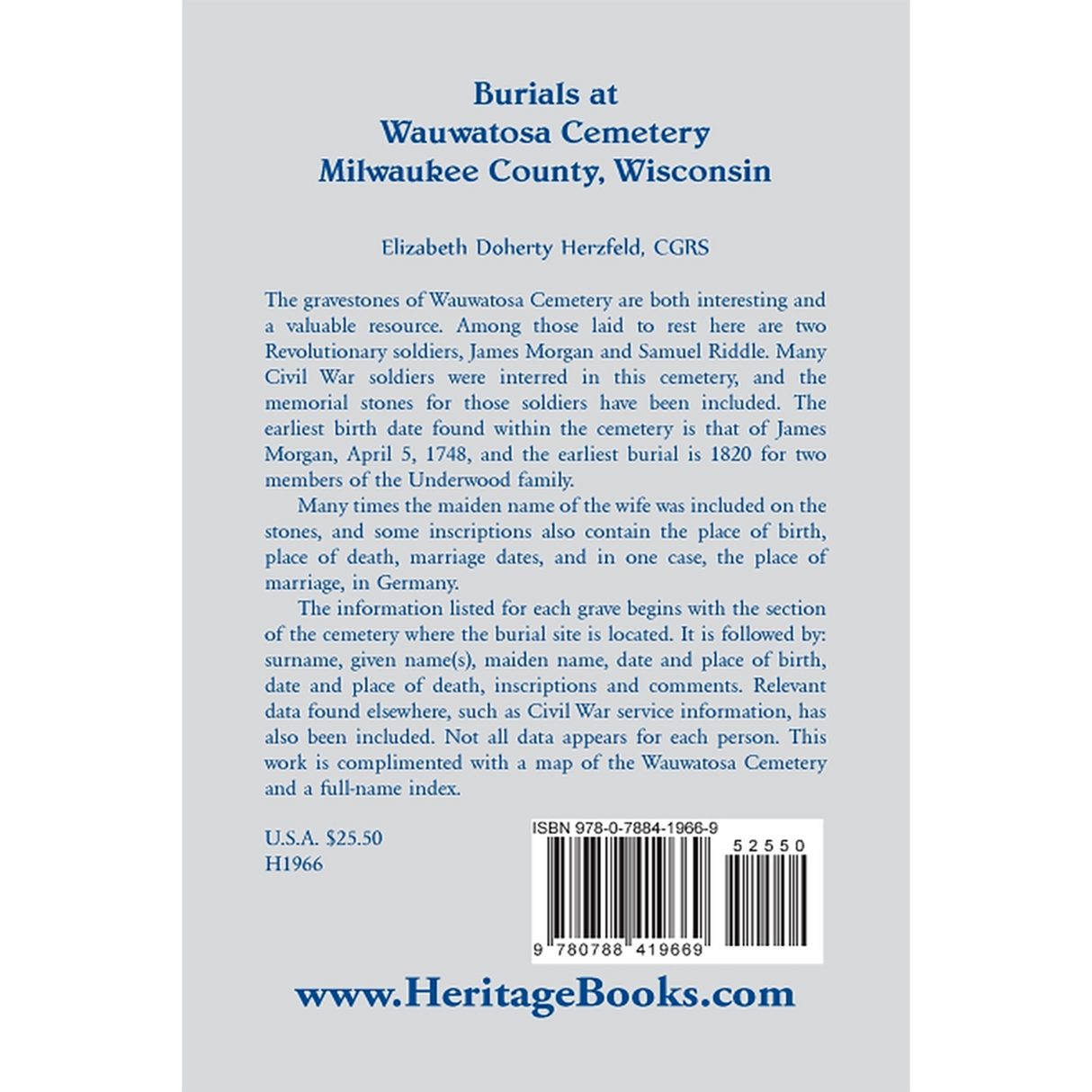Burials at Wauwatosa Cemetery, Milwaukee County, Wisconsin back cover