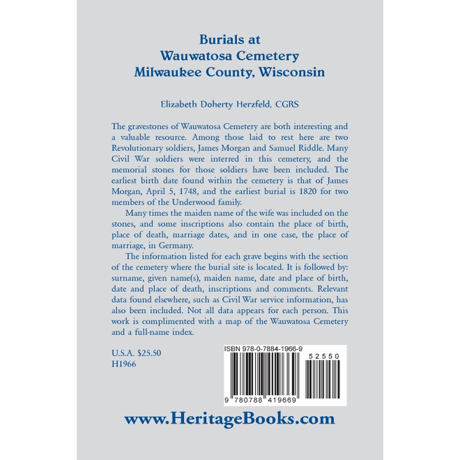 Burials at Wauwatosa Cemetery, Milwaukee County, Wisconsin back cover