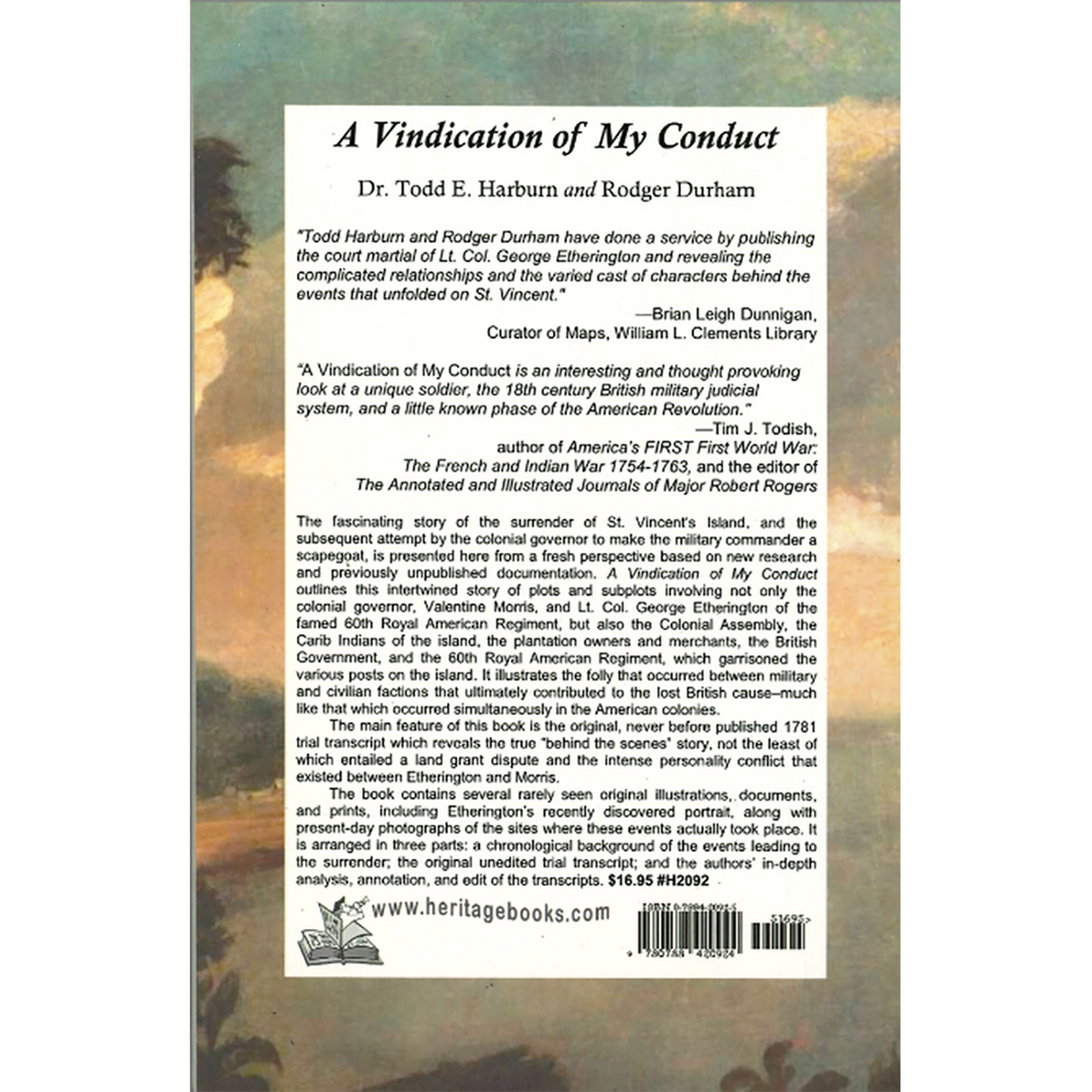 A Vindication of My Conduct: The Court Martial Trial of Lieutenant Colonel George Etherington back cover